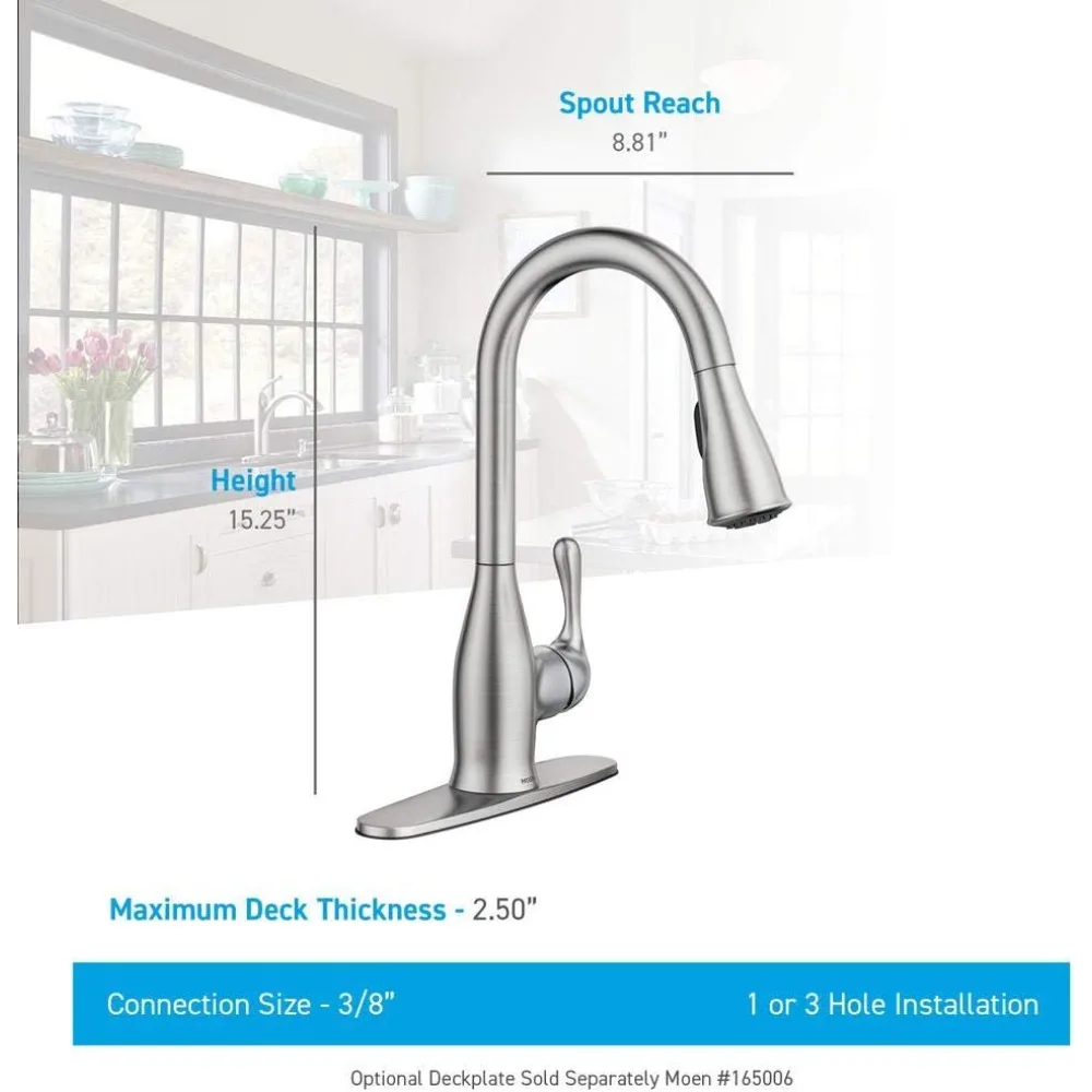 صنبور مطبخ MOEN Kaden بمقبض واحد قابل للسحب للأسفل مع عاكس ومنظف طاقة، لمسة نهائية برونزية البحر الأبيض المتوسط