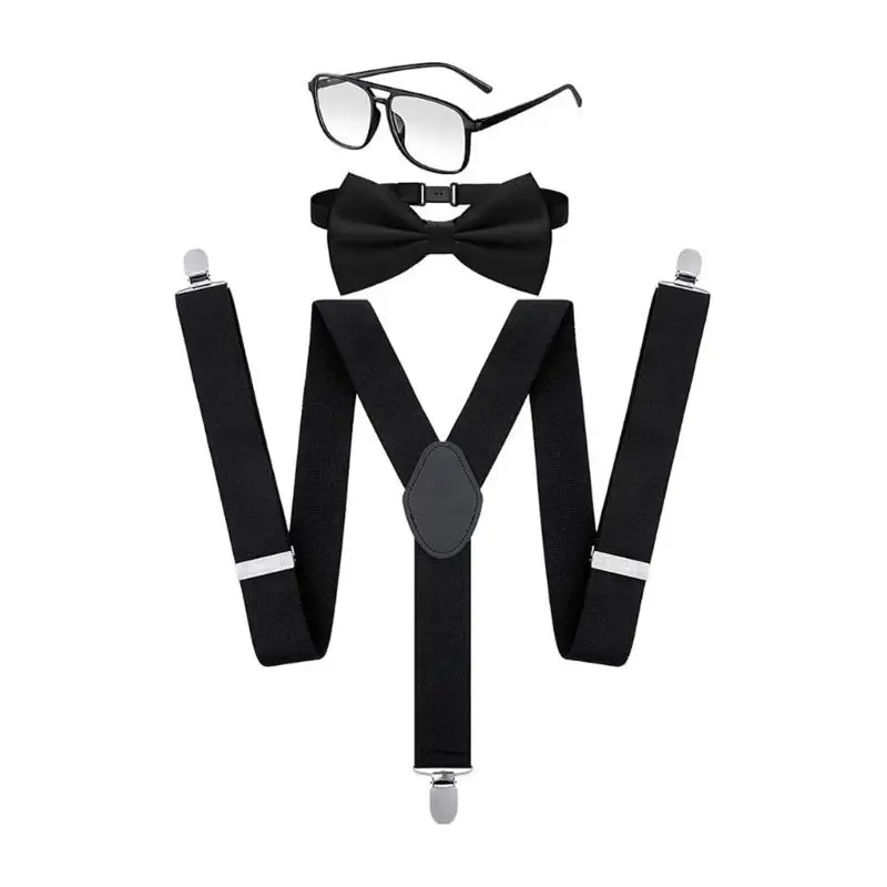 39BD Bookish Costume Accessories for Men and Women Halloween Masquerade Includes Adjustable Men Brace with Bowtie Eyeglasses
