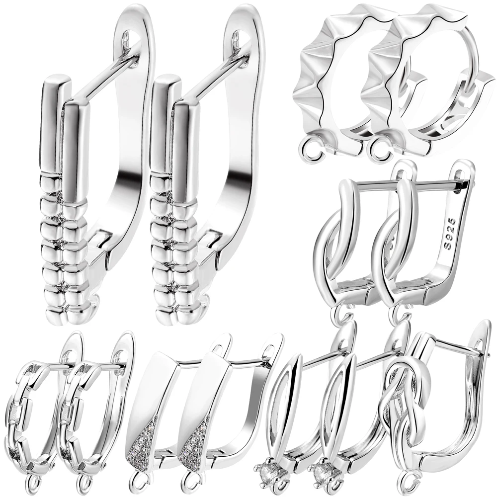 Juya 4 8 Pcs/Lot Handmade Silver Plated Anti-Allergy Fastener Ear Wire Fixtures Earring Hooks For DIY Women's Earring Making