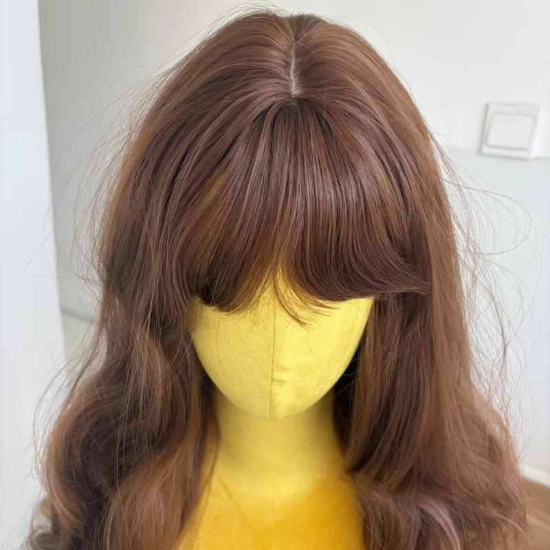 

Layered Costume Wig With Bangs Synthetic Hair Maroon Long Wavy Natural