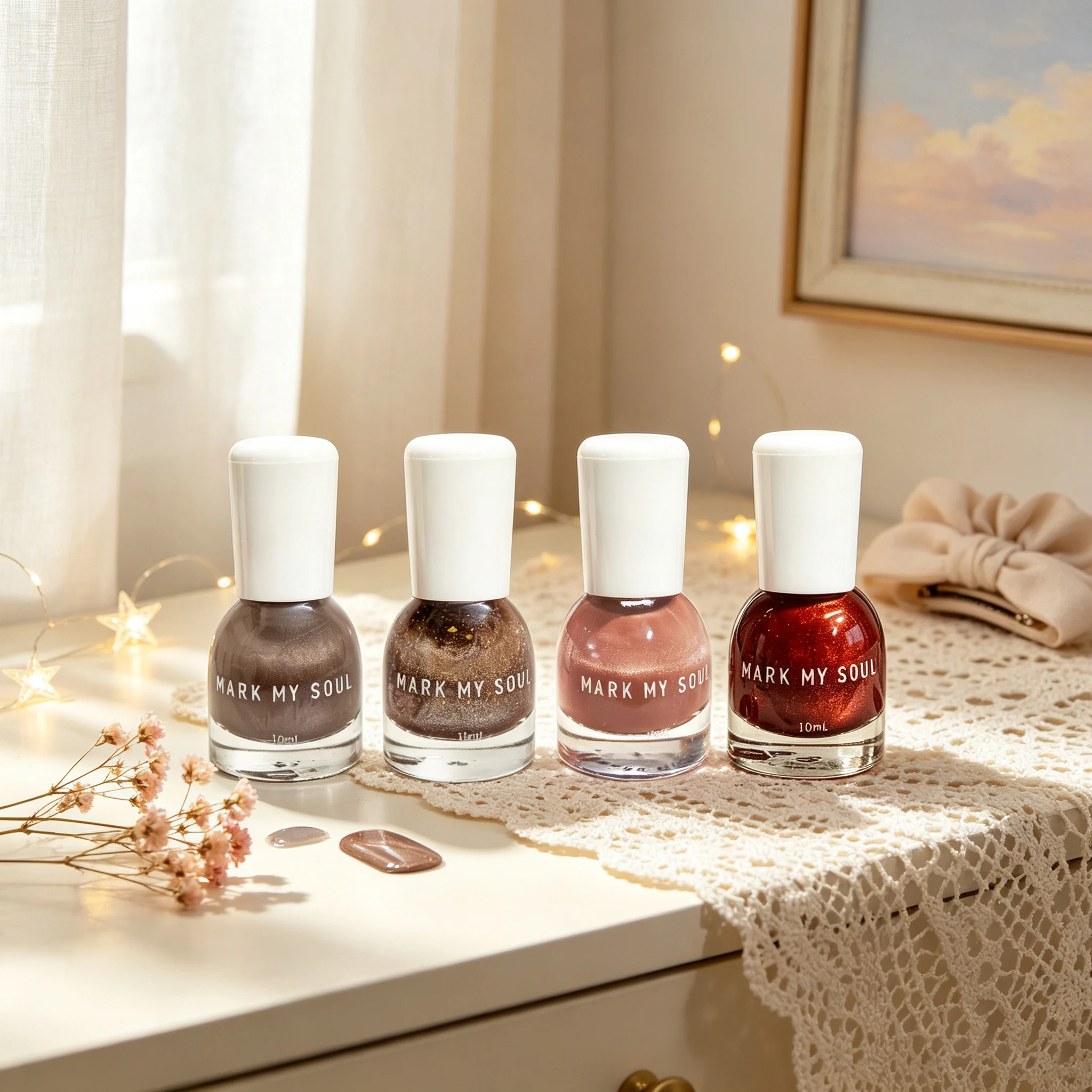 4pcs Clear Milk Tea Nude Brown Gentle Cat Eye, MARK MY SOUL No UV Lamp Nail Polish S133/S135/S136/S166,Quick Dry Non Peel Off