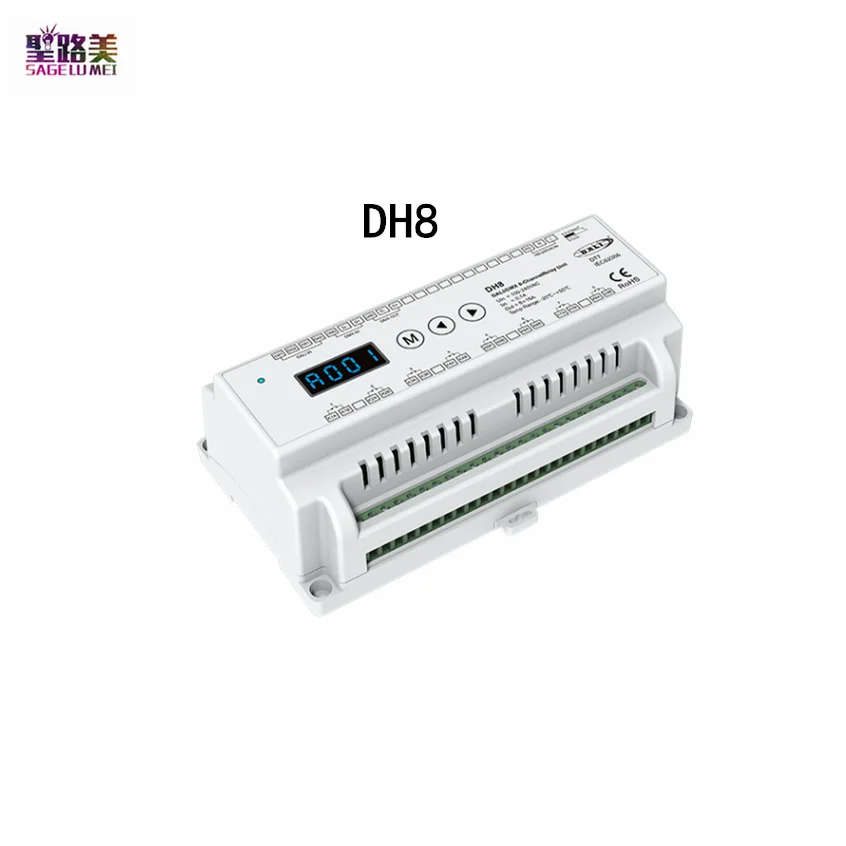 

100-240VDC 8CH * 16A DALI и DMX RDM 8-канальный релейный блок контроллера, цифровой дисплей/Din-рейка DH8 (DT7) для фонарей головного света