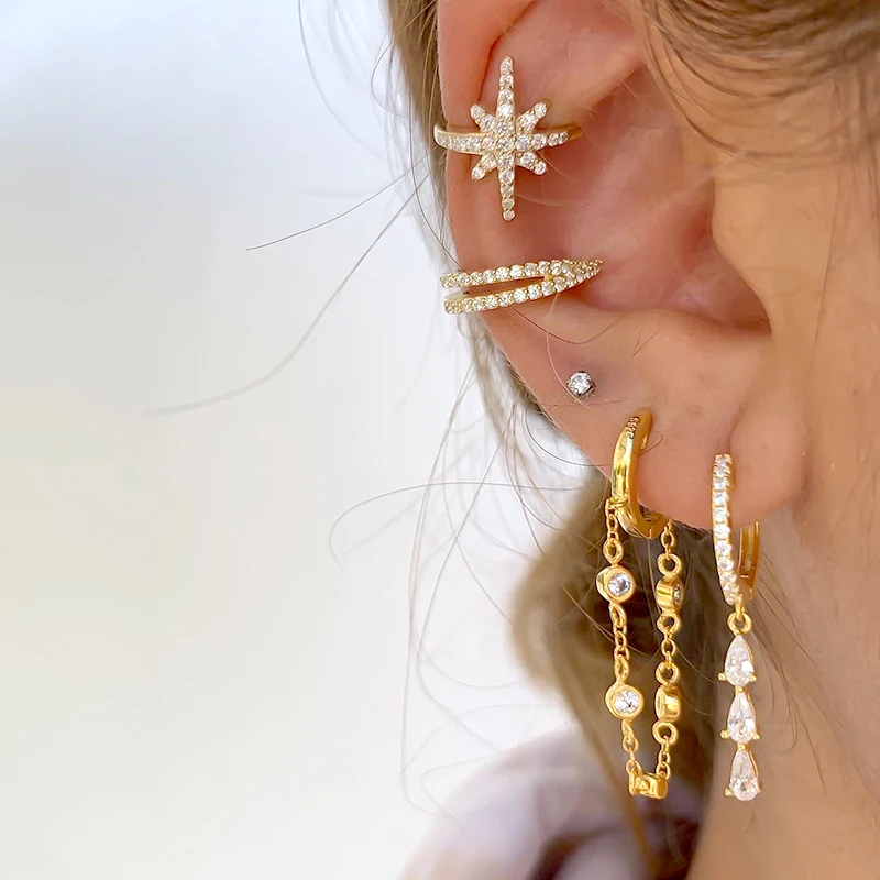 Pendientes de tuerca con cadena colgante de cadena de Metal con aguja de Plata de Ley 925 para mujer, pendientes de cristal delicados, joyería fina