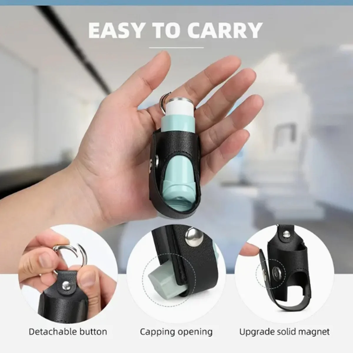 Black 1Pc Cough Antibacterial Spray Bottle Storage Bag, Nighttime Cough and Asthma Single Inhaler Pu Leather Case, Portable Medicine Bottle Storage Bag, 1 Piece