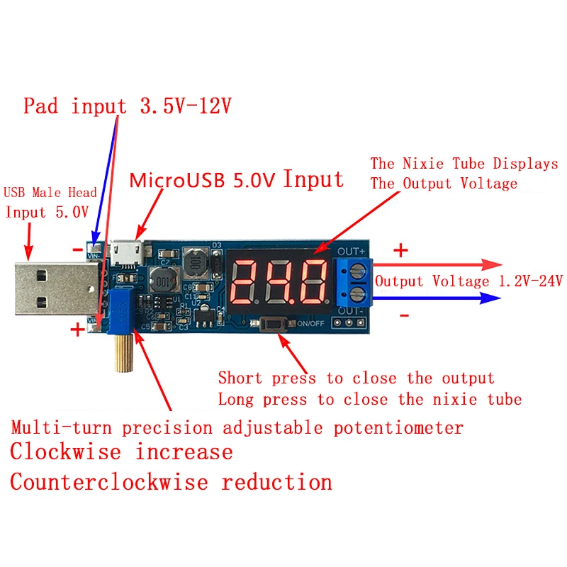 DC-DC 5V to 3.5V/ 9V/12V LCD USB Step UP/Down desktop Power Supply Module Adjustable Boost Buck Converter voltmeter Out 1.2V-24V