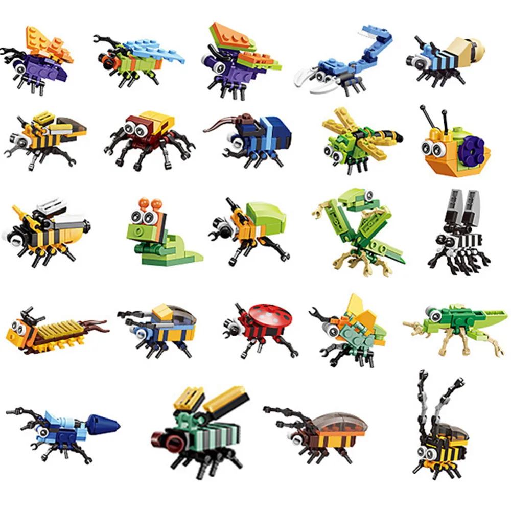 2022 City Jungle Animals Zoo Insect Spider Dragonfly Ladybug Bee 24 In 1 Model Building Blocks Bricks Collectible Kids Toys