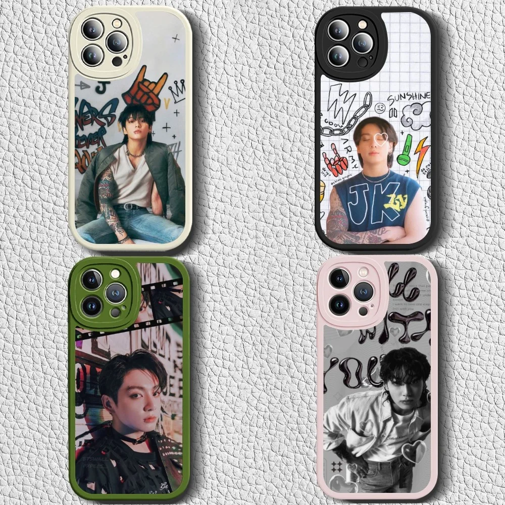 J-JungkookS Golden Cool Singer Phone Case Leather Liquid Silicone Phone Case For IPhone 16 15 14 13 12 Pro Max Apple Cases