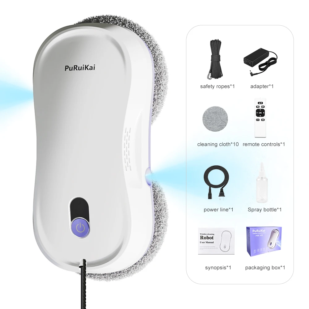 PuRuiKai draagbare raamreinigingsrobot, intelligente reiniging met dubbele sproeier, afstandsbediening