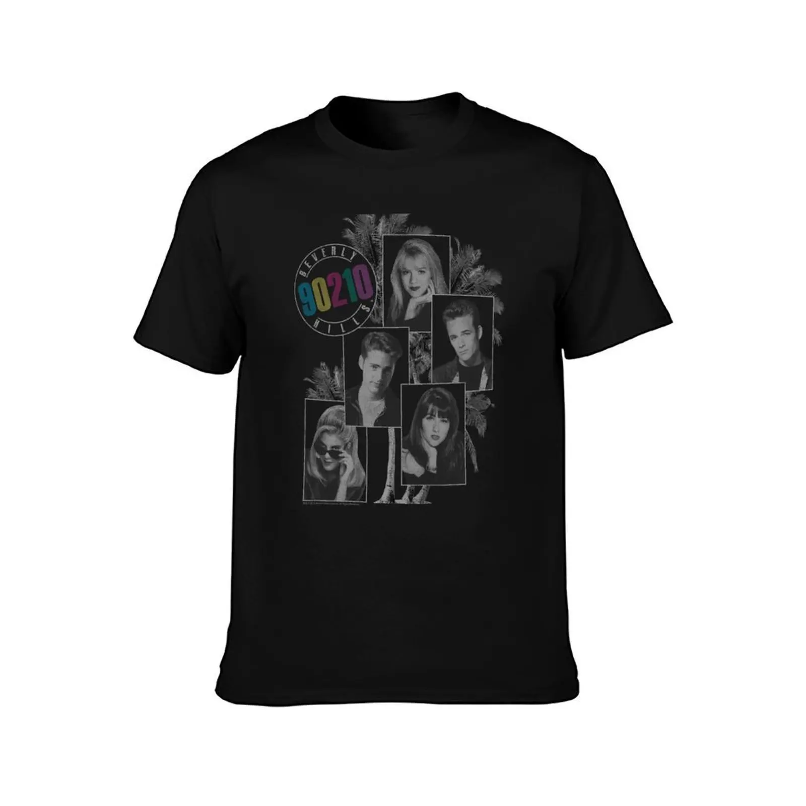 Beverly Hills, 90210 Distressed Retro Class Photo Collage T-Shirt Big Size Short Sleeve Tee for Men