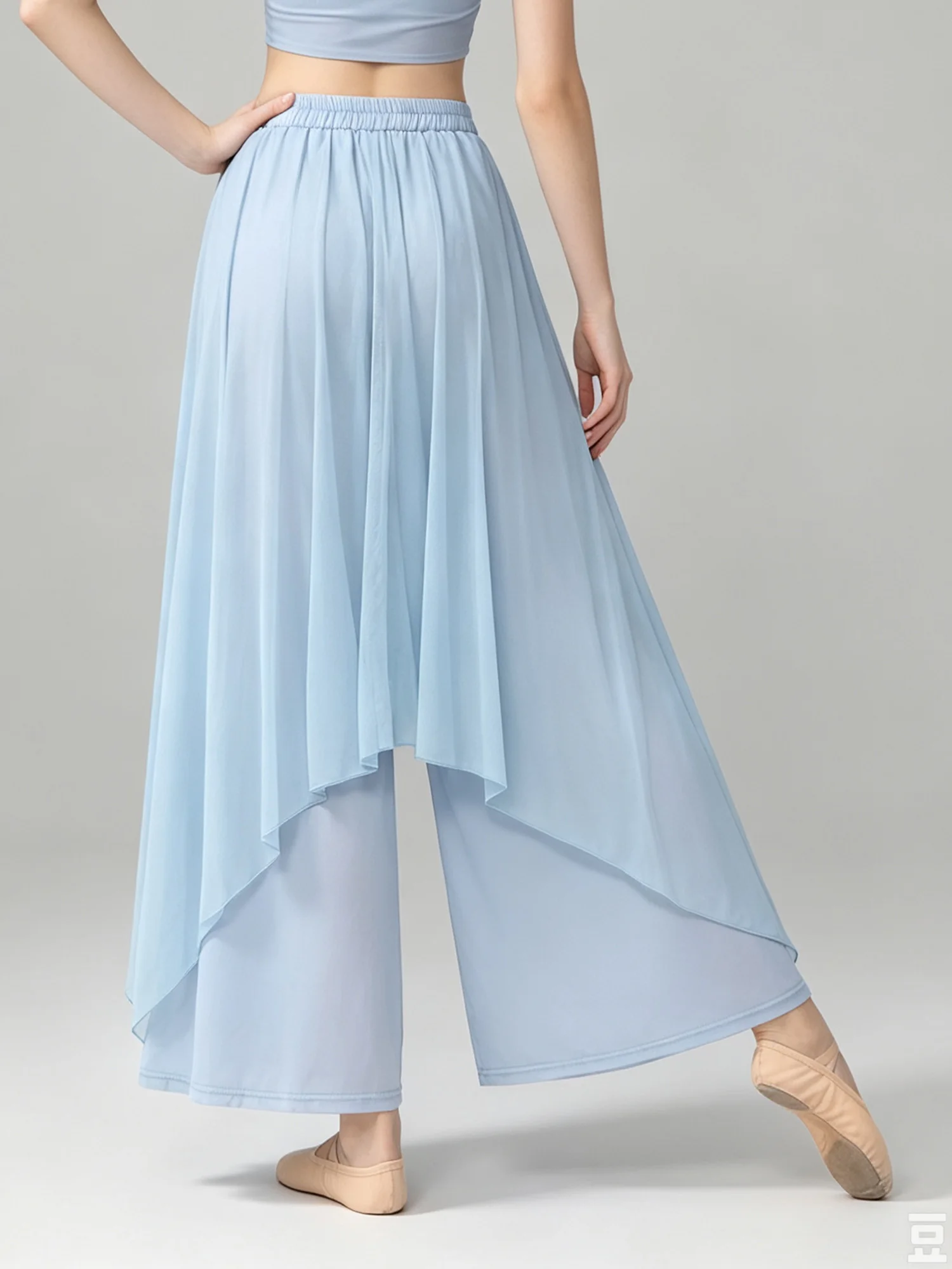 Wide Leg Modern Dance Pant For Women Double Layers Chinese Folk Dance Trousers Soft Mesh Belly Dance for Training Performance