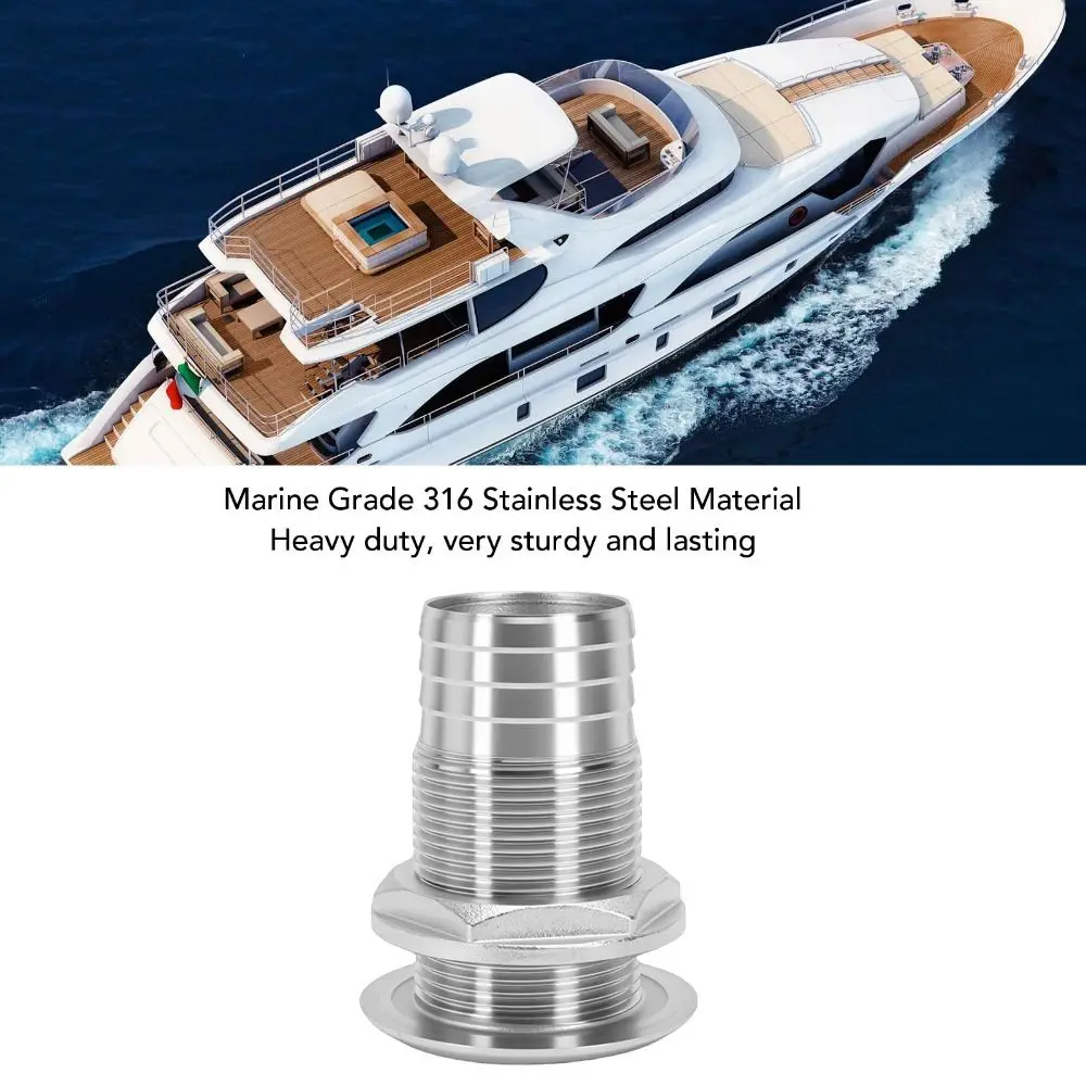 Semi Thread Thru Hull Fitting Standard Length Barbed Design Marine Drain Outlet with Rubber Gasket Hose Barb Connector