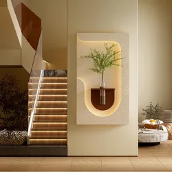2024 Hydroponic green decorative painting background cream senior living room hanging painting sandstone new LED lights