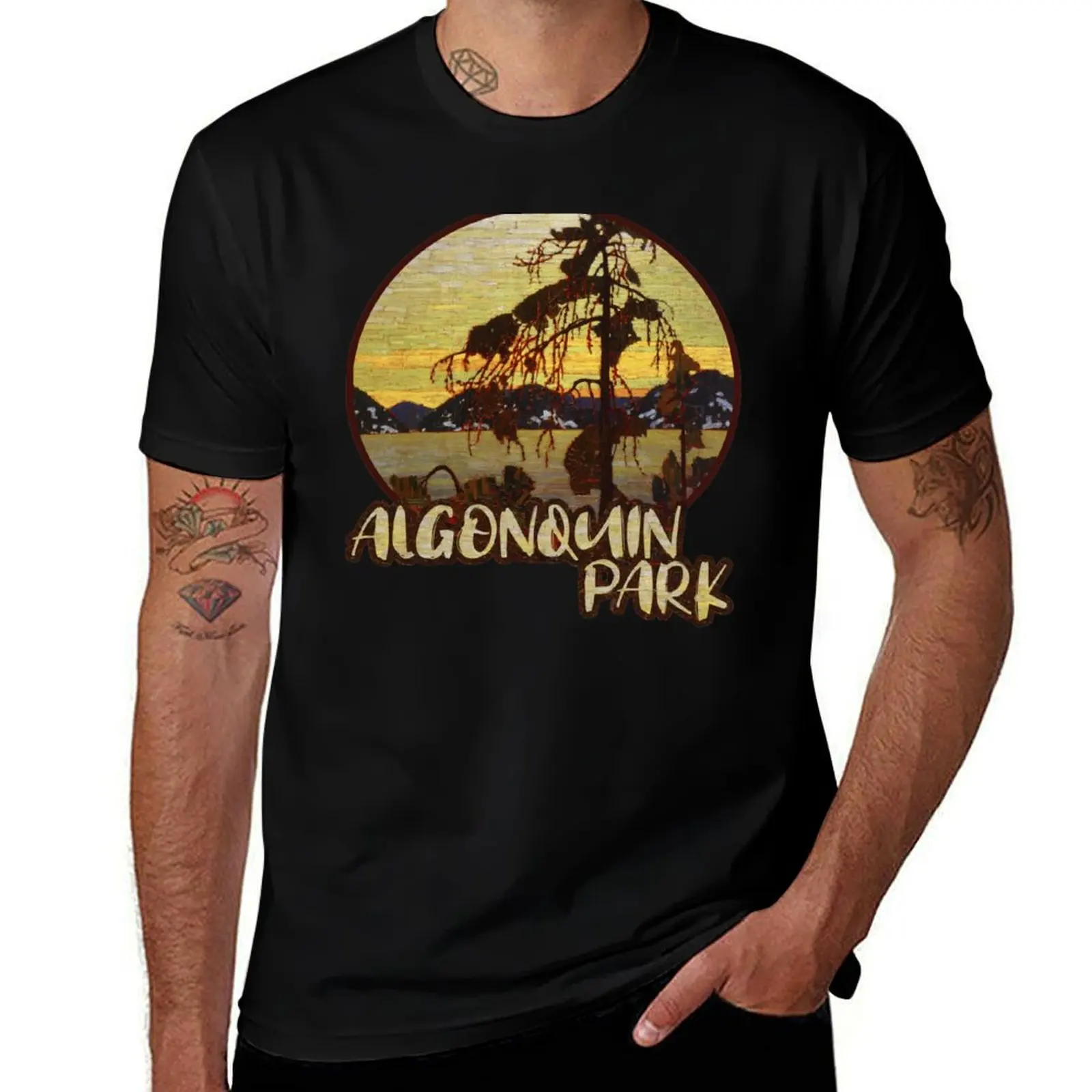 Algonquin Park Canada T-Shirt Simple Line Art Print Tee T-Shirt