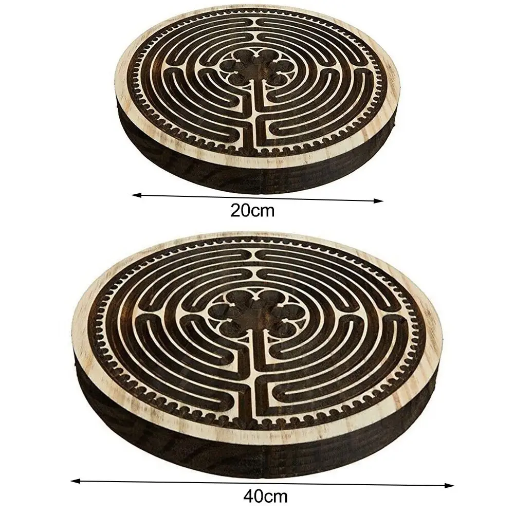 Wooden Labyrinth Board Prayer Chartres Wood Carving Maze Meditation Puzzle Toy