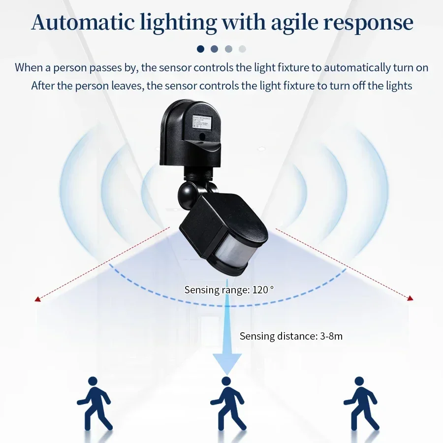 Sensore di movimento PIR 220V 110V 12V Sensore di luce a infrarossi automatico Rilevatore di movimento Interruttore della luce a LED esterno Sensore di presenza umana