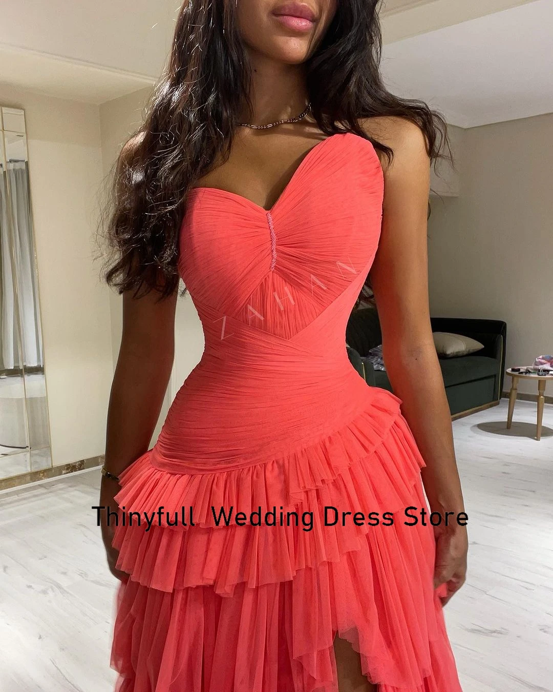 Thinyfull Saudi Arabia A-line Evening Party Dress Strapless Sleeveless Prom Dresses Tiered 2023 Formal Occasion Gowns Dubai