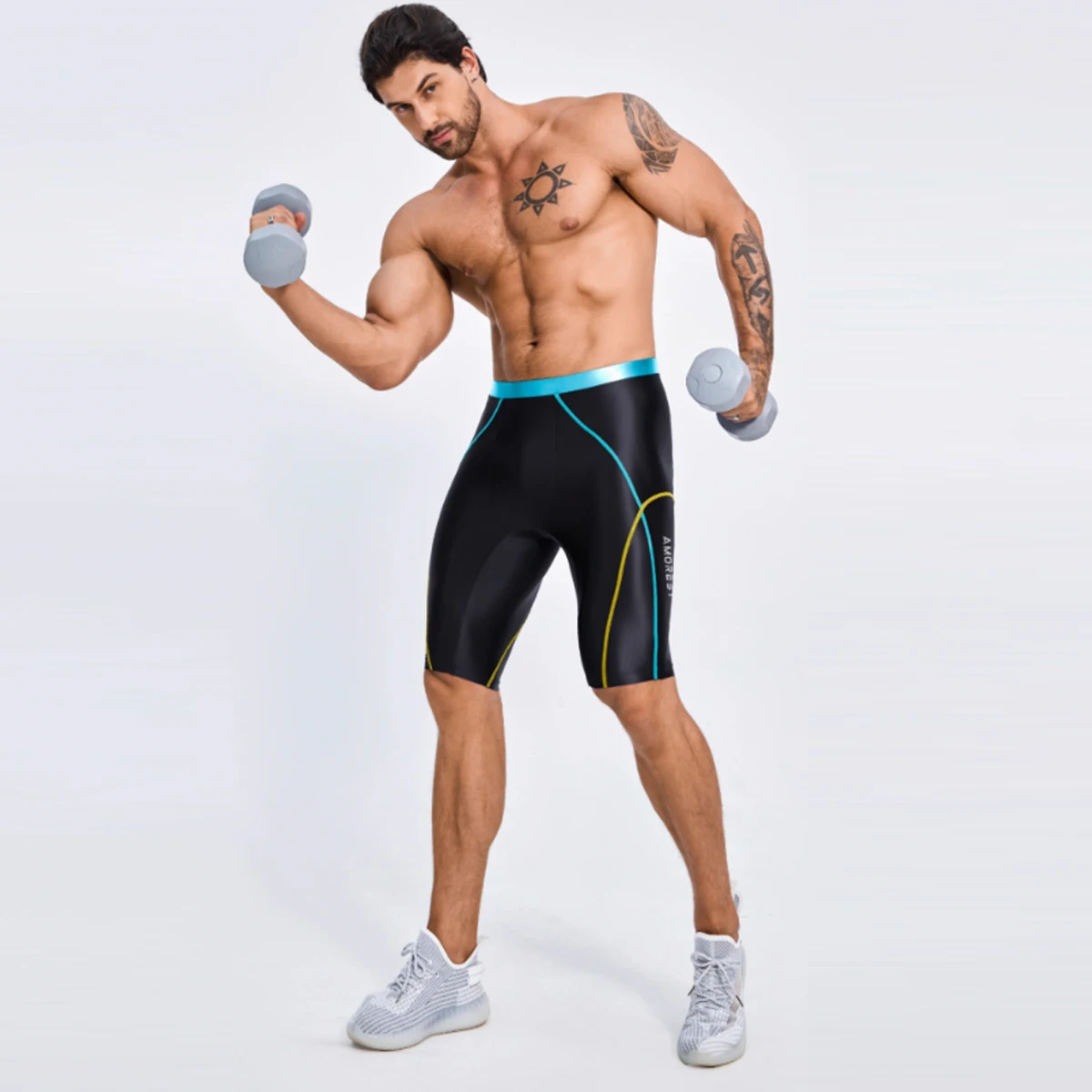 AMORESY Men Oil Glossy Satin Spandex Patchwork Knee-length Elastic Waisted Athletic Shorts Casual Fitness Wrestling Sports Pants