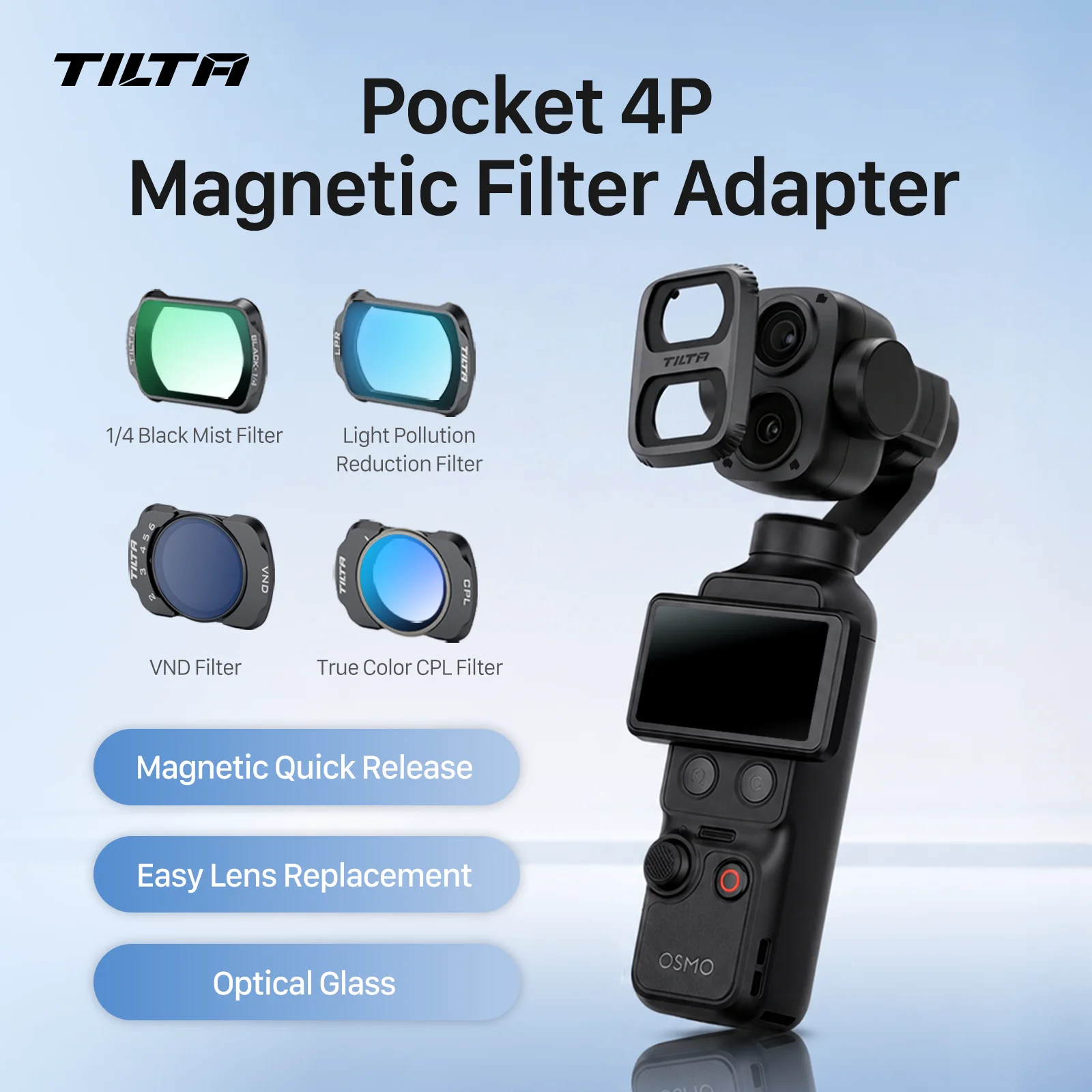 TILTA Für DJI Osmo Pocket 4 Pro Filteradapter Pocket 3 4 Filter VND CPL Black Mist Polarisationsfilter Makroobjektiv TA-T103