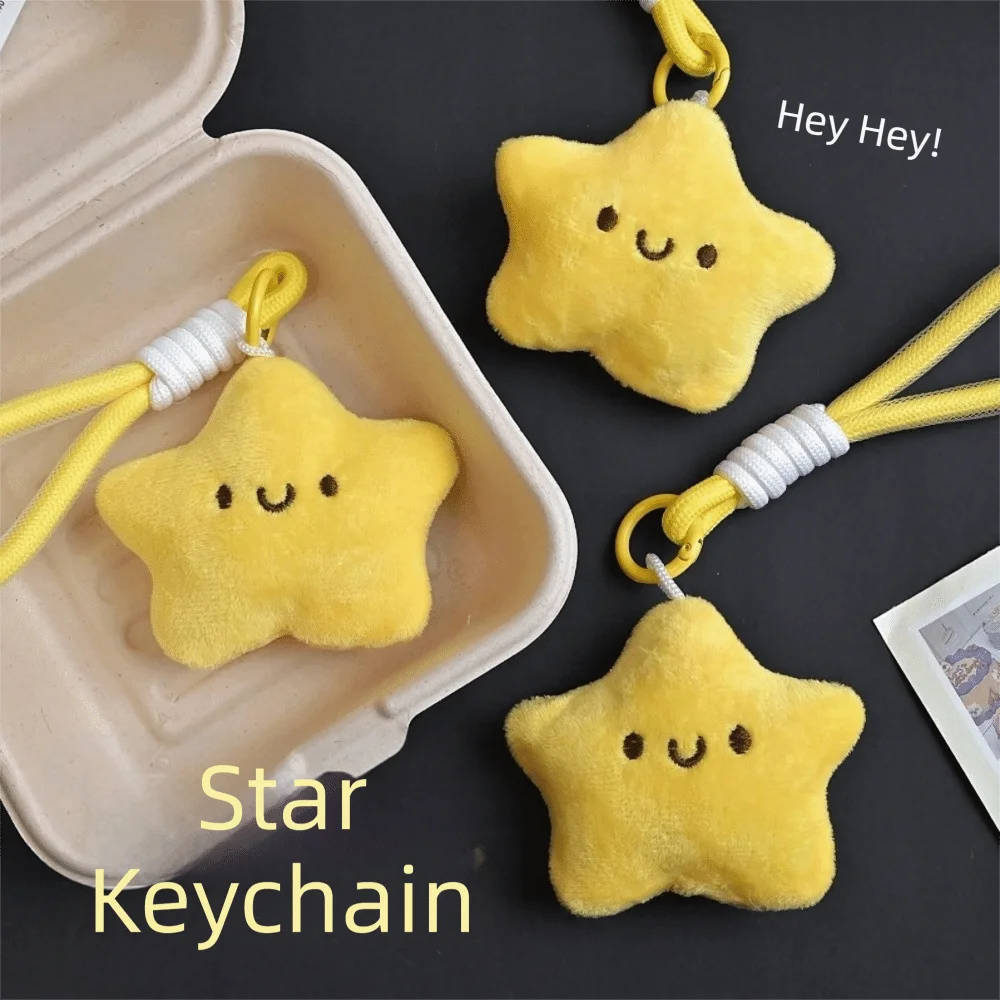 Pentagram Friendship Squeezing Keychain Cartoon Smile Star Keychain Key Ring Bag Hanging Star Pendant with Lanyard Bag Decor