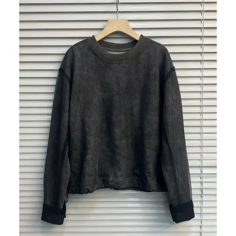 Loose Fit round Neck Long Sleeve Hoodie Women's Autumn Winter New Style Drawstring Bottom Base Layer Top Commute Style