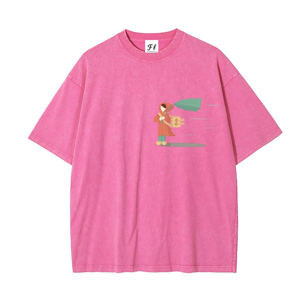 Damska koszulka retro z grafiką w stylu Y2K z nadrukiem dziewczyny w wietrze, damska koszulka vintage streetwear, codzienna, wygodna, bawełniana, modna koszulka.