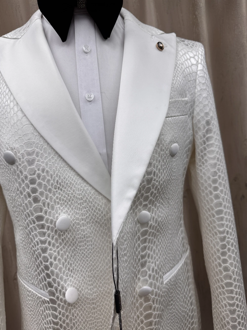 Fashion Snake Texture Men's Suit Two Pieces 2 Colors Double Breasted Peak Lapel Tuxedo Set Groom Wedding Banquet Party Wear