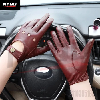 New ARRIVAL Luxury Mens ถุงมือหนัง Sheepskin ถุงมือแฟชั่นผู้ชายสีดํา Breathable ขับรถถุงมือสําหรับชาย Mittens