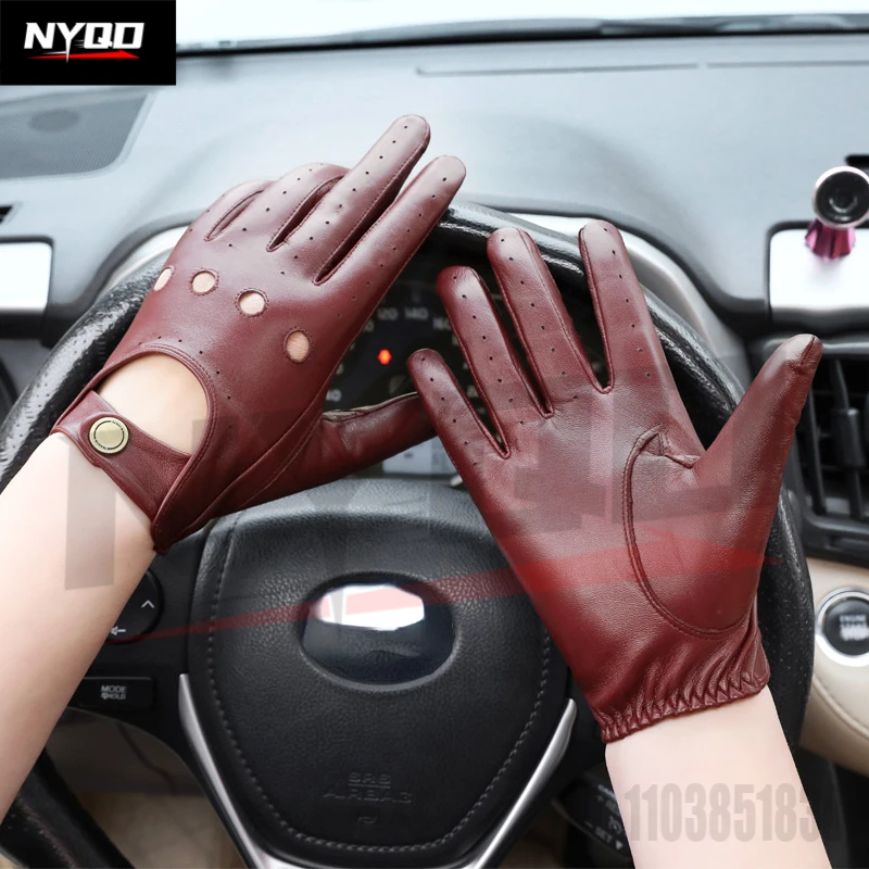 New Arrival luksusowe męskie rękawiczki z prawdziwej skóry rękawiczki z owczej skóry moda męska czarne oddychające rękawiczki do jazdy dla męskich rękawiczek