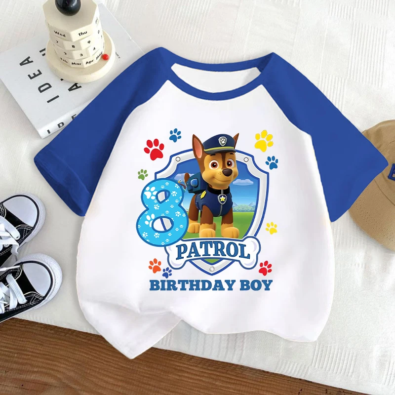

Paw Patrol Splicing Design T-shirts Boys Anime Cartoon Cute Short Sleeved Shirt Children Summer Fashion T-shirt Birthday Gifts