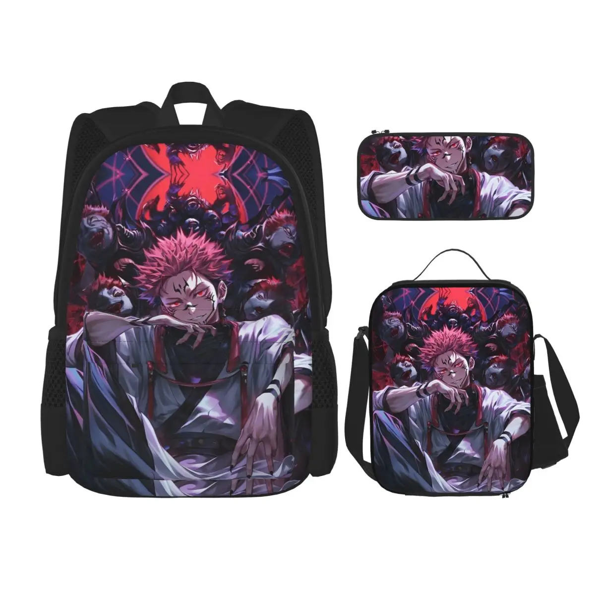 3pecs/set Ryomen Sukuna Backpack for Student Back To School Jujutsus Kaisens  Anime High School Canvas Bag Lunch bag Pencil Case