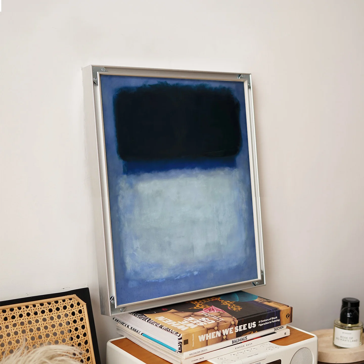 Minimalist Color Block Abstract Canvas Wall Art, Rothko Inspired Blue White Black Poster, Modern Aesthetic Home Room Decoration,