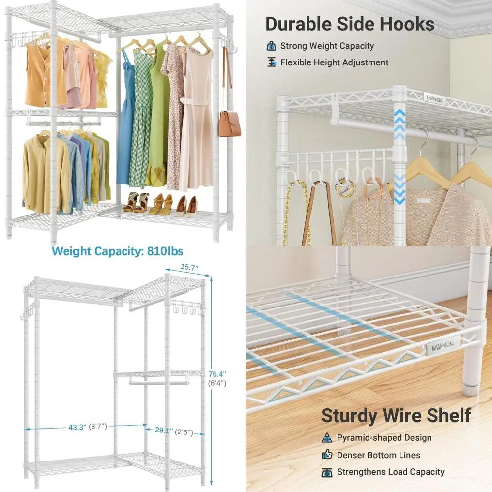 

VIPEK L4 Garment Rack L Shaped Clothes Rack for Corner, Freestanding Portable Wardrobe Closet Heavy Duty Clothing Rack with 3 Ha