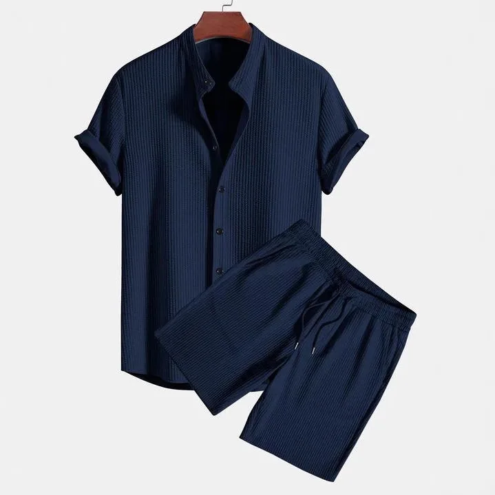 Pant Set Men 2 Piece Sets Round Neck Short Sleeve Shirt Straight Pants Elastic Waist Lace Up Y2k Streetwear Solid 2026 Summer