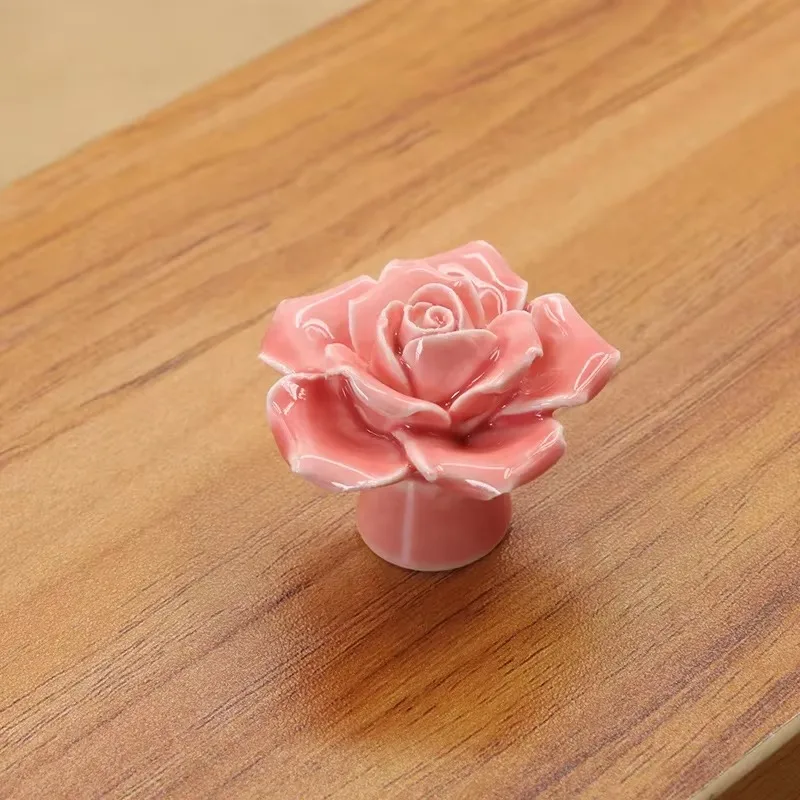 Fashion Furniture Handles Hardware Ceramic Flower Rose Drawer Knobs Rural Cabinet Cupboard  41mm Diameter 34mm Height