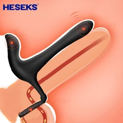 HESEKS Dual Motor Silicone Penis Rings Testicle Rings Couples Vibrator Clitoral Stimulator Sex Toy for Couples