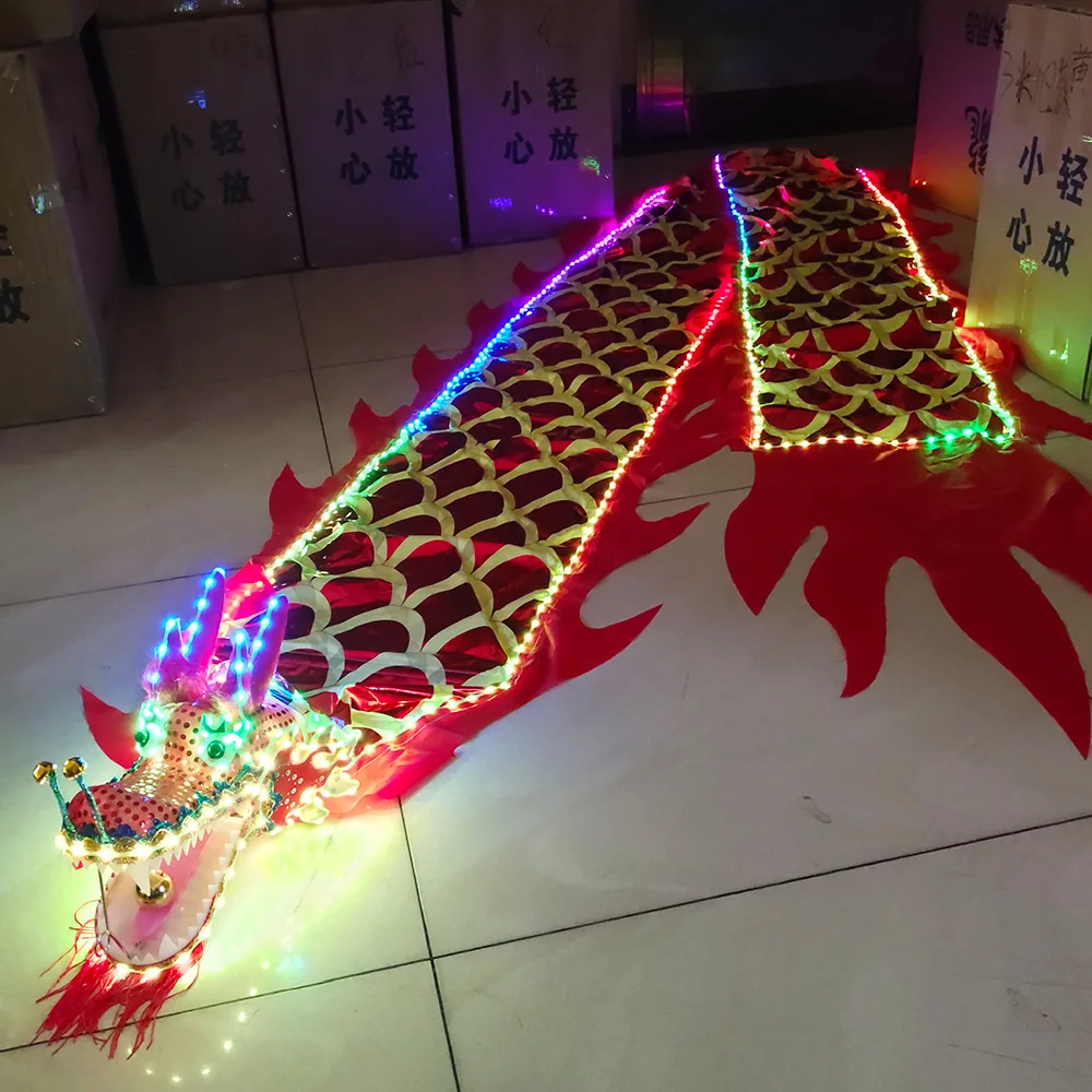 Light dragon dance ribbon fitness dragon LED light square dancer sling dragon adult props to perform Chinese dance 6 meters