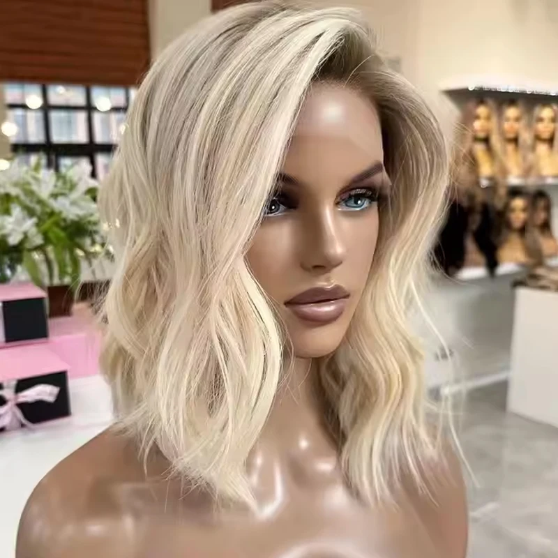 Synthetic Wig 360 Full lace cuticles aligned transparent grey blonde lace front wig 13x4 Hight Density Pre plucked For Women