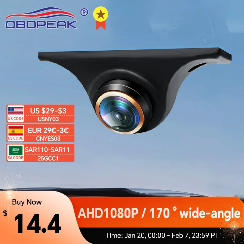 AHD 1080P Front Side Rear View Camera Night Vision 170° Golden Fisheye Lens Car Reverse Backup Cam For OBDPEAK Dash cam