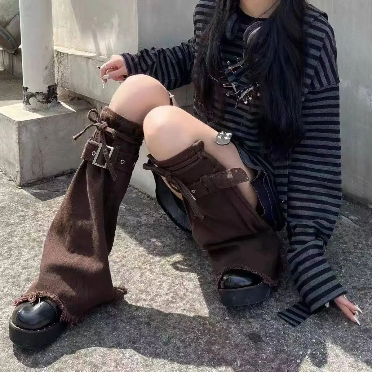 

Зимние готические гетры в стиле Harajuku Kawaii с кружевом и бантом, винтажные бандажные носки Y2K выше колена