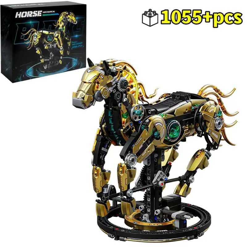 1055-teiliger Technischer Pferde-Bausatz MOC Dynamisches Bionisches Tiermodell DIY-Montage-Bausteine STEM-Lernspielzeug Kreative Schreibtischdekoration Geschenke für Erwachsene und Kinder