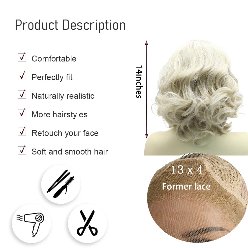 عالية الجودة مارلين مونرو تأثيري الشعر الاصطناعية 13 × 4 3 × 3 الجبهة الدانتيل الباروكة 14 بوصة يوميا قصيرة مجعد الشعر الطبيعي مقاومة للحرارة