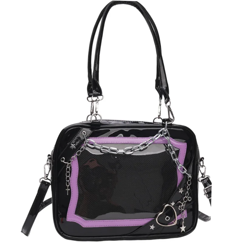 Japanese Harajuku Itabag Women With Metal Chain Clear Transparent PVC Crossbody Bags DIY PU Leather Shoulder Bag Tote Handbags view 5
