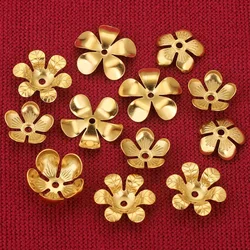 50pcs Stainless Steel Flower Spacer Gold Plated Round Beads Caps End Caps Tessal Needlework Jewelry Making Supplies Diy Findings