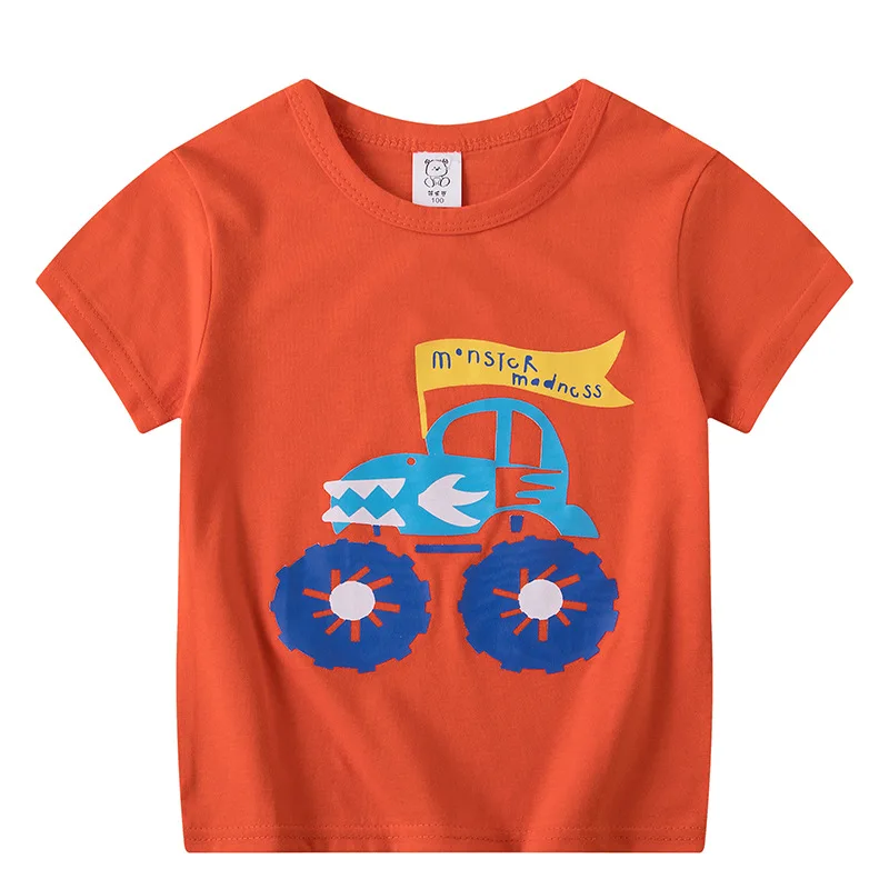 2-6Y Cartoon Print Baby Boys T Shirt for Summer Infant Boy Excavator T-Shirts Short Sleeves Kids Clothes Toddler Cotton Tops