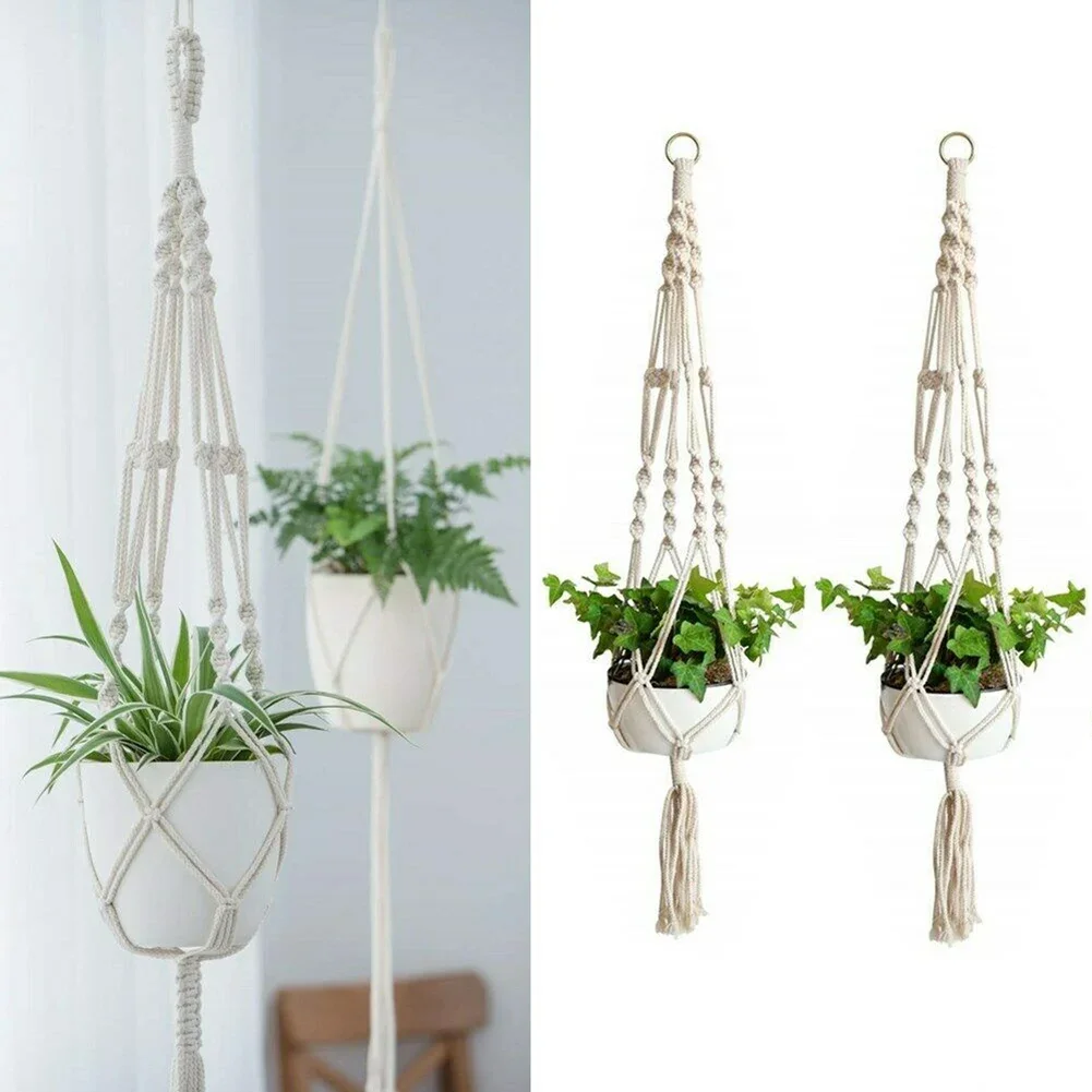 2PCS Gardening Hanging Basket Plant Rope Hand Woven Plant Hanger Flowerpot Planter Hanger With Tassel Home Garden Decoration