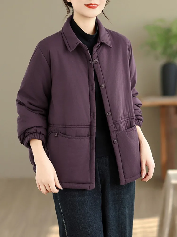 

Женская утепленная хлопковая куртка свободного кроя с воротником, зимнее однотонное пальто с эффектом омоложения, маленький размер, на хлопковой подкладке