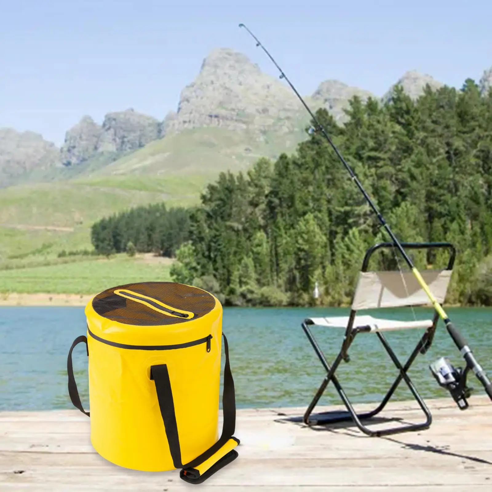 Collapsible Fishing Bucket with Lid Multifunctional Folding Water Container for Camping Car Washing Travelling Hiking Boating