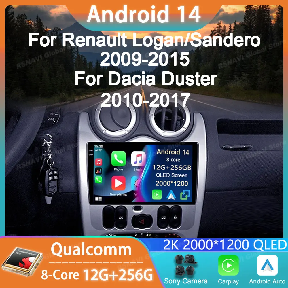 Car Radio Android 14 For Renault Logan 1 Sandero 2009 - 2015 For Lada Largus Lergus 2012 - 2020 For Dacia Duster 2010 - 2017 RDS