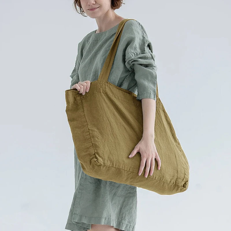 

Vintage Women Linen Cotton Shoulder Bag Canvas Tote Handbags Large Capacity Underarm Bag Female Travel Shopping Bags