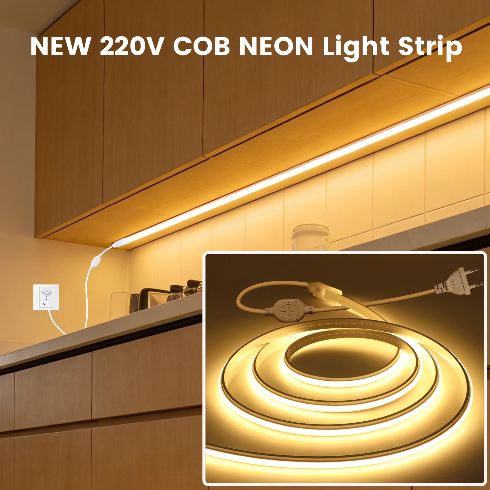 AC 220V Flexible COB Neon Light Waterproof LED Ribbon Strip White/Pink/Ice Blue/Red/Yellow Indoor Outdoor Decor Lighting